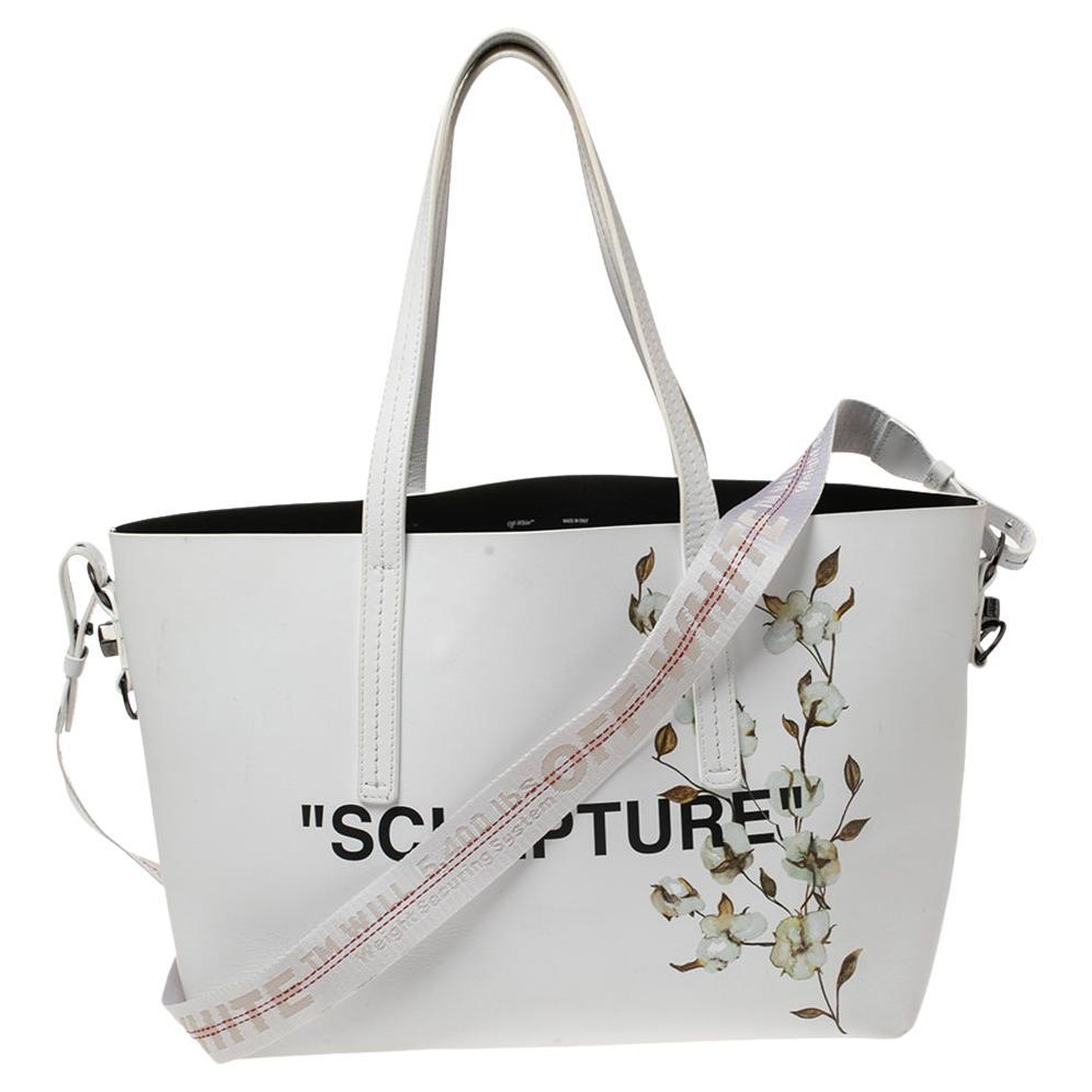 Off-White White Leather Cotton Flower Print Sculpture Shopper Tote at  1stDibs  off white sculpture tote bag, off white leather tote bag, off  white sculpture bag flower
