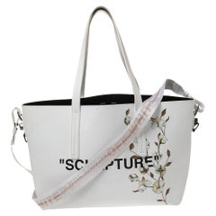 Off-White White Leather Cotton Flower Print Sculpture Shopper Tote