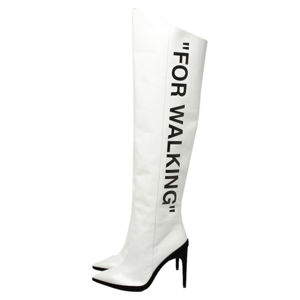 Women's Off-White White Leather For Walking Thigh High Boots Size 37