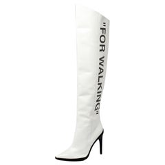 Off-White Weiß Leder für Walking Oberschenkel hohe Stiefel Größe 37