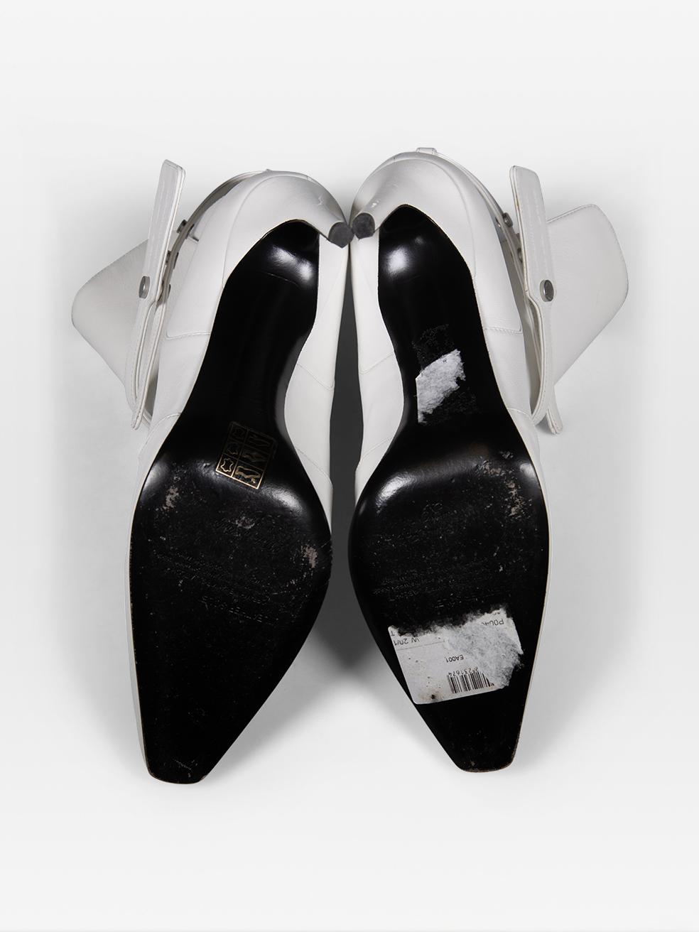 Off-White White Leather Zip Tie Boots Size IT 39 In Good Condition For Sale In London, GB