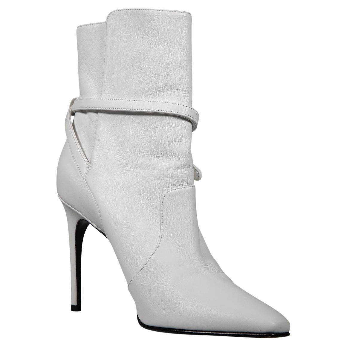 Off-White White Leather Zip Tie Boots Size IT 39 For Sale