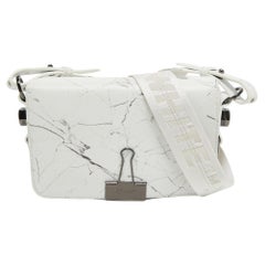 Off-White White Marble Leather Binder Clip Crossbody Bag