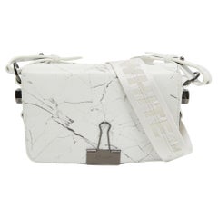  Off-White White Marble Leather Binder Clip Crossbody Bag