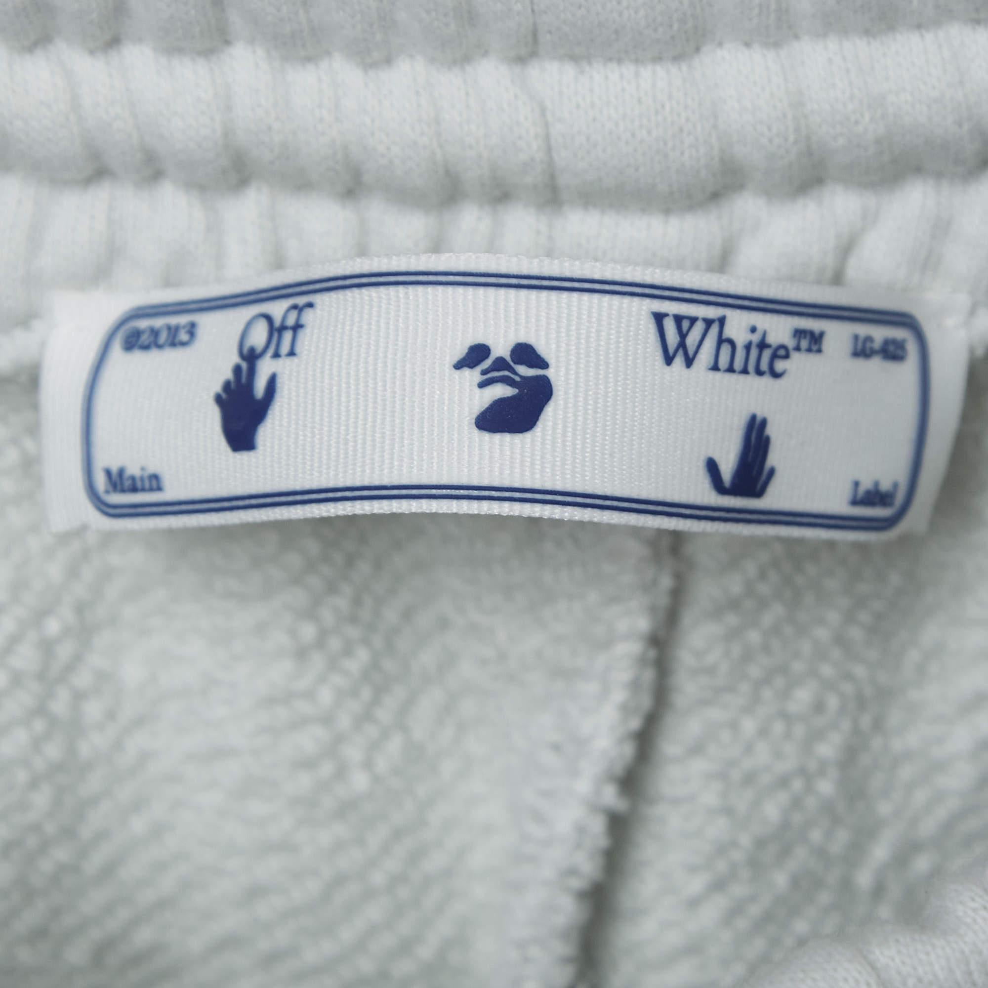 Off-White Pantalon droit en coton à cordon de serrage imprimé blanc M. Bon état - En vente à Dubai, Al Qouz 2