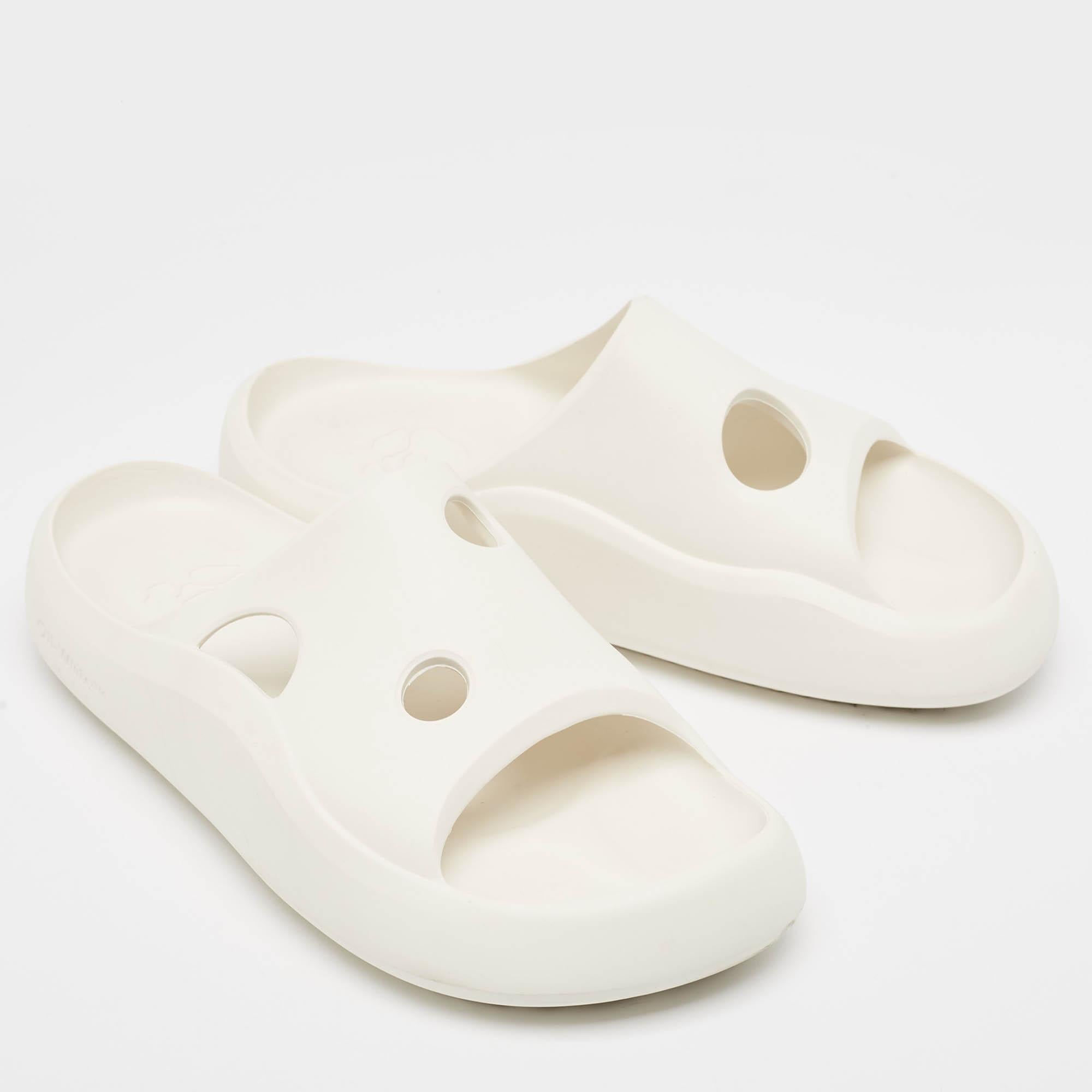 Men's Off-White White Rubber Meteor Pool Slides Size 39 For Sale