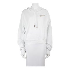 Off-White White Safety Pin Motif Crop Hoodie Size L