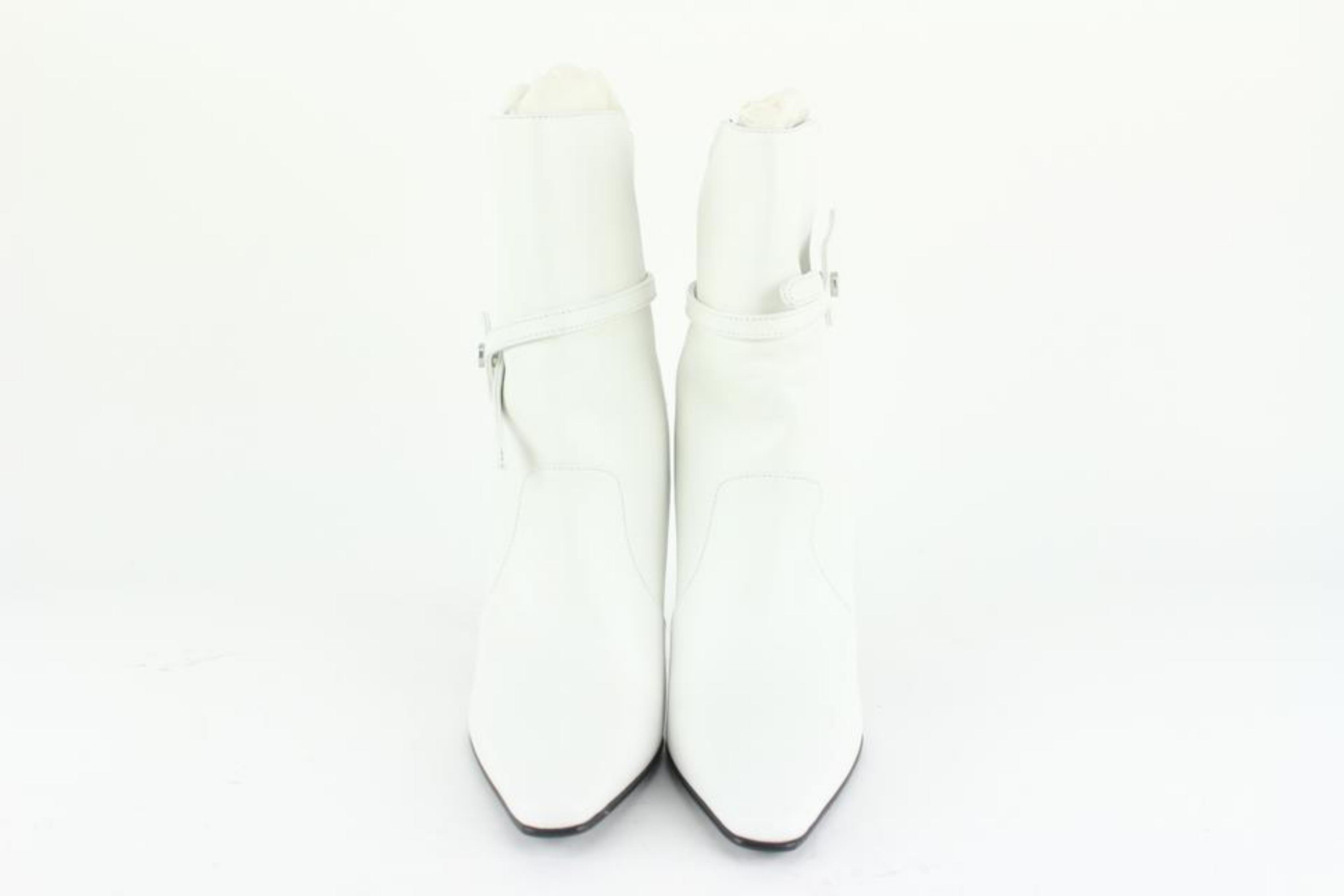 Off-White Women's 37 White Leather Zip Tie Booties 111of10 For Sale 5