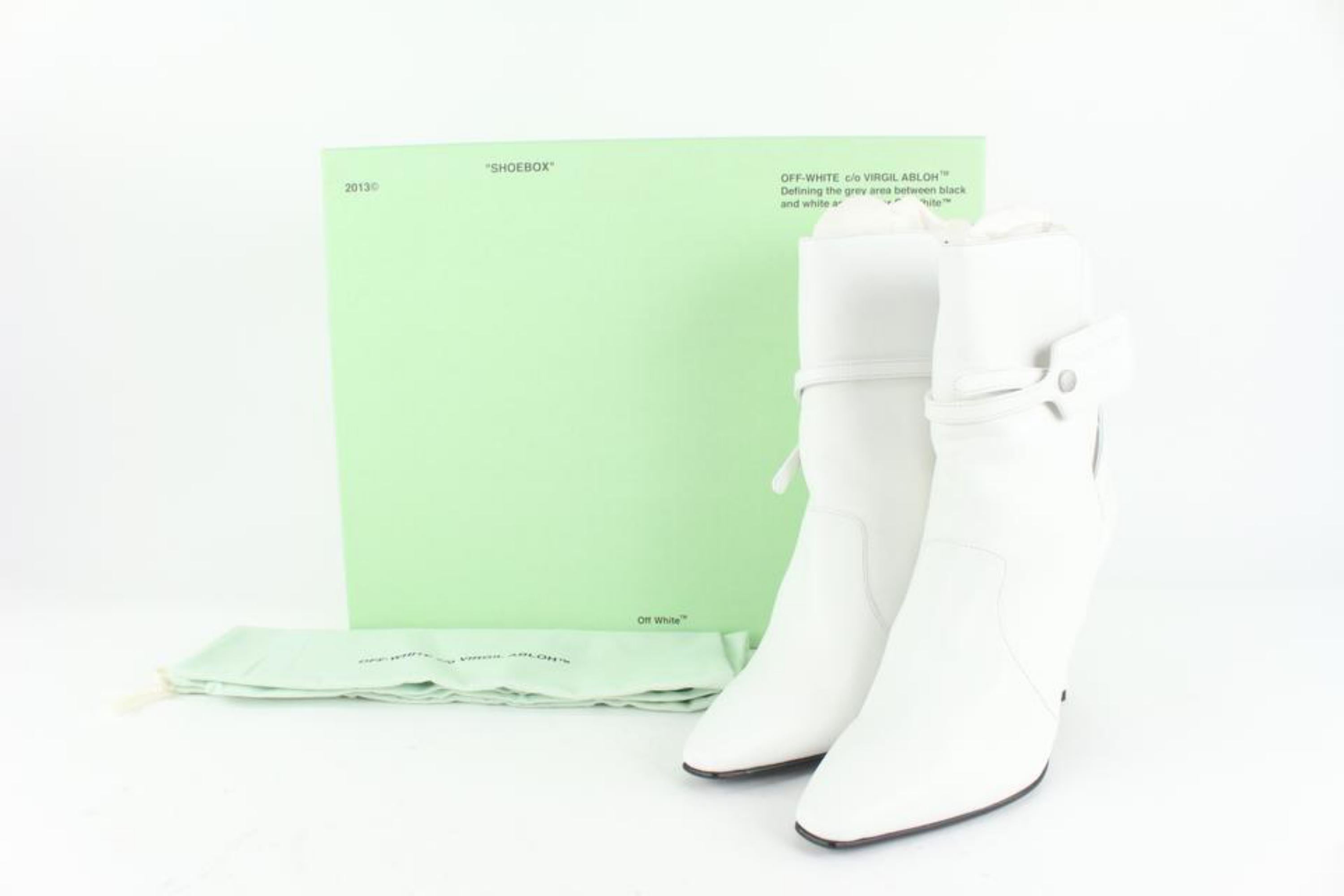 Off-White Women's 37 White Leather Zip Tie Booties 111of10 For Sale 7