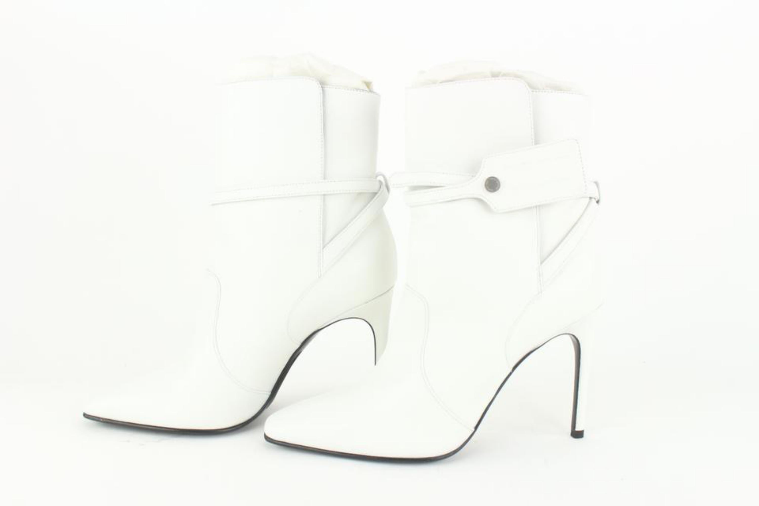 Off-White Women's 37 White Leather Zip Tie Booties 111of10 For Sale 4