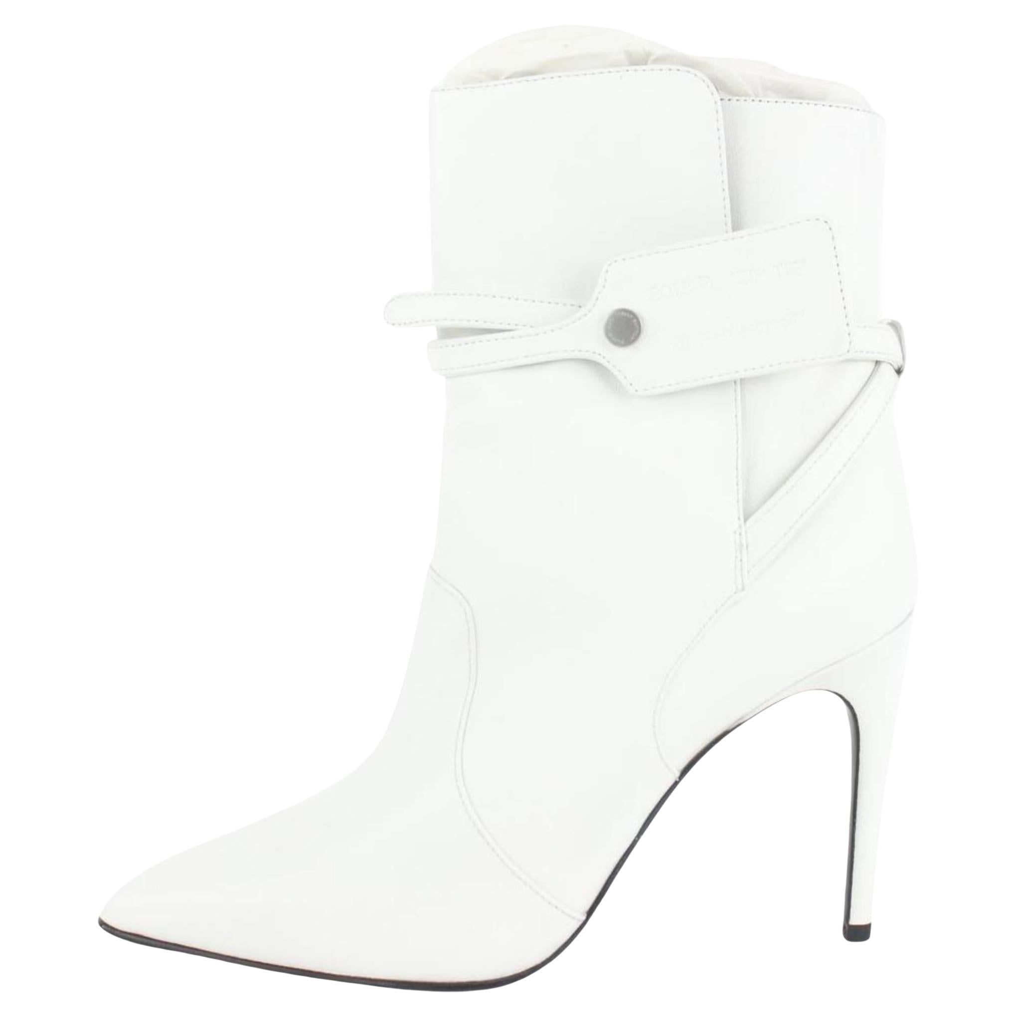Off-White Women's 37 White Leather Zip Tie Booties 111of10 For Sale