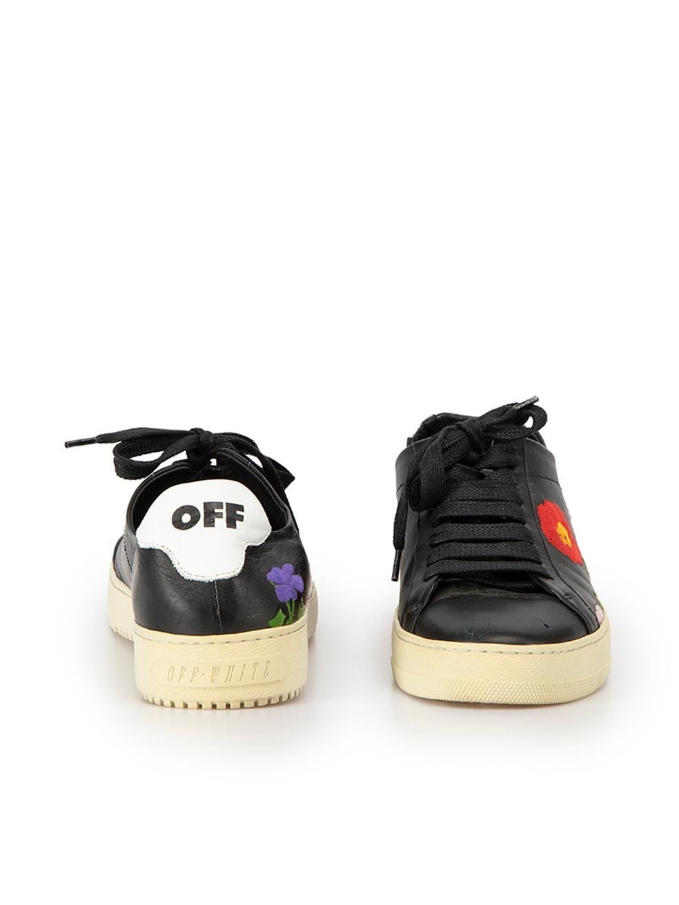 Off-White Women's Black Leather Flower Embroidered Trainers In Good Condition For Sale In London, GB