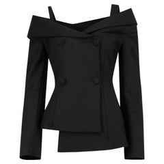 Schwarzer schulterfreier asymmetrischer Damen-Blazer in Weiß