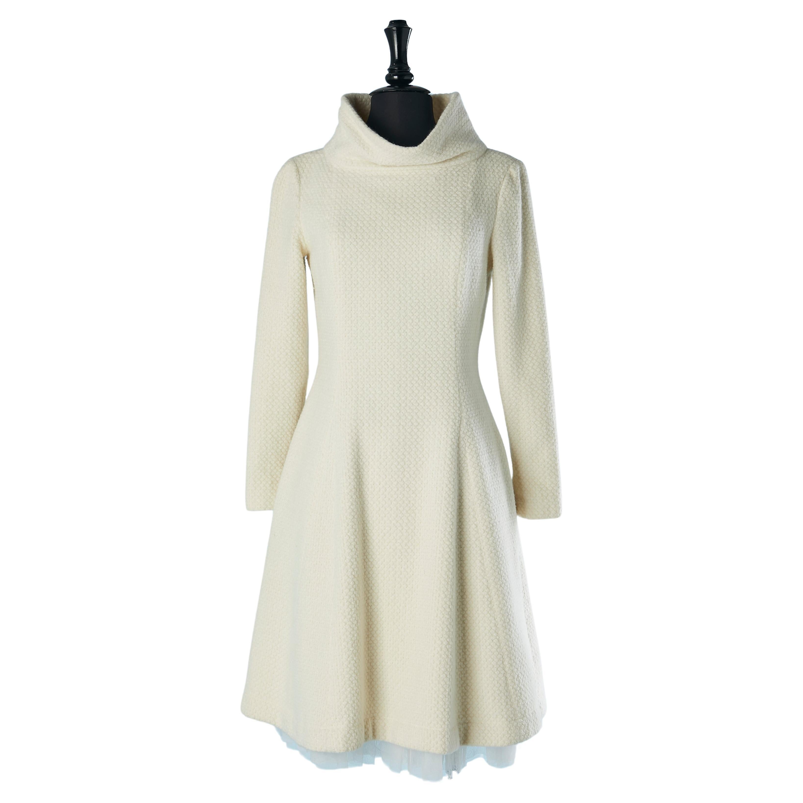 Off white wool and angora dress with petticoat Chanel  For Sale