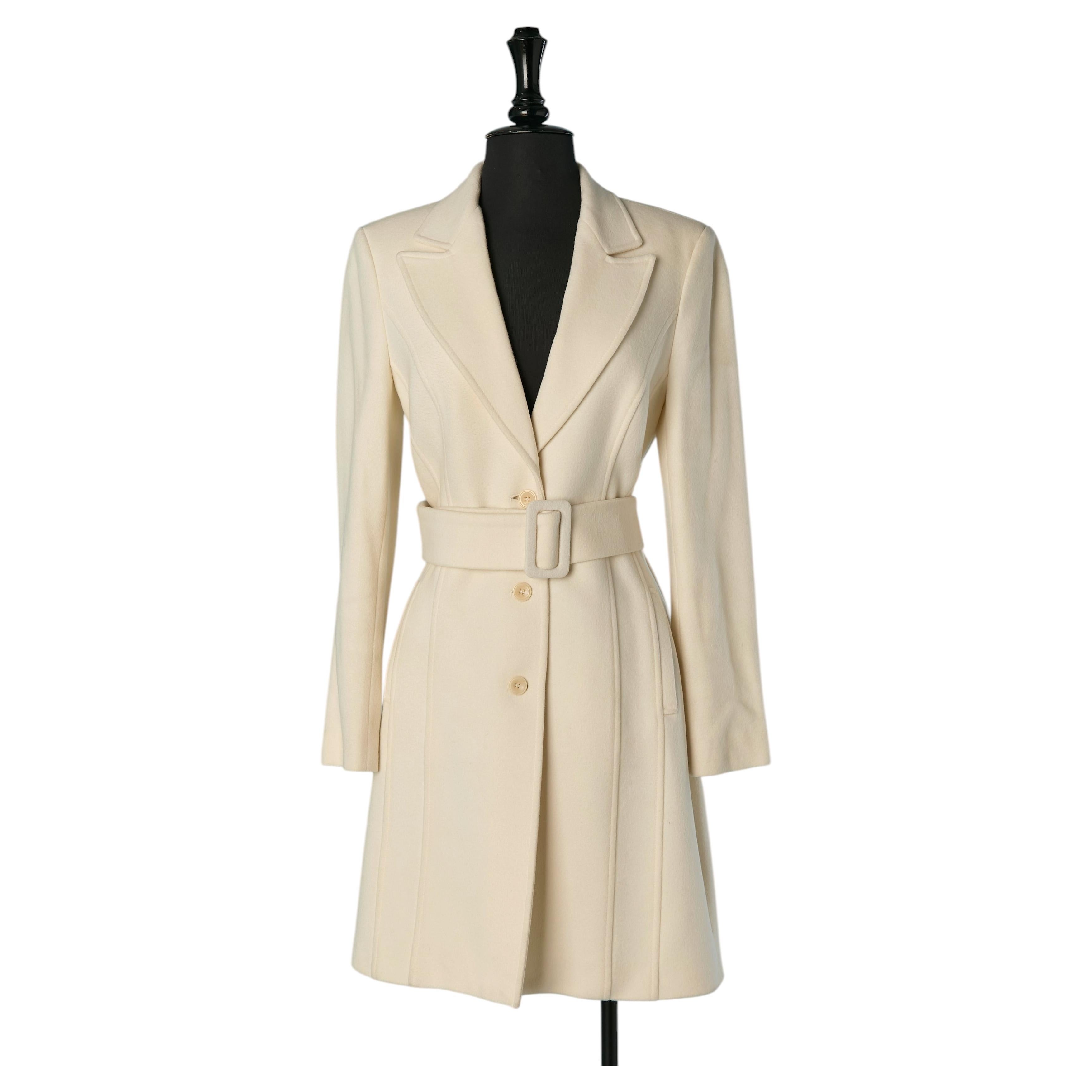Off-white wool and cashmere single breasted coat FLAVIO CASTELLANI
