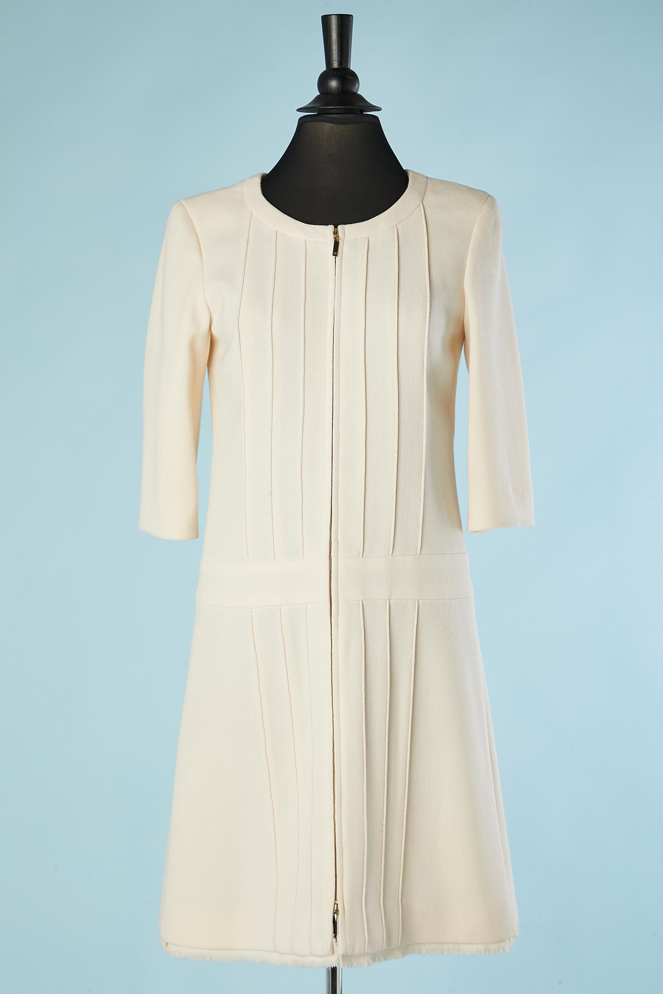 Women's Off-white wool cocktail dress with top-stitched pleats and zip Chanel  For Sale