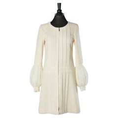 Off-white wool cocktail dress with top-stitched pleats and zip Chanel 