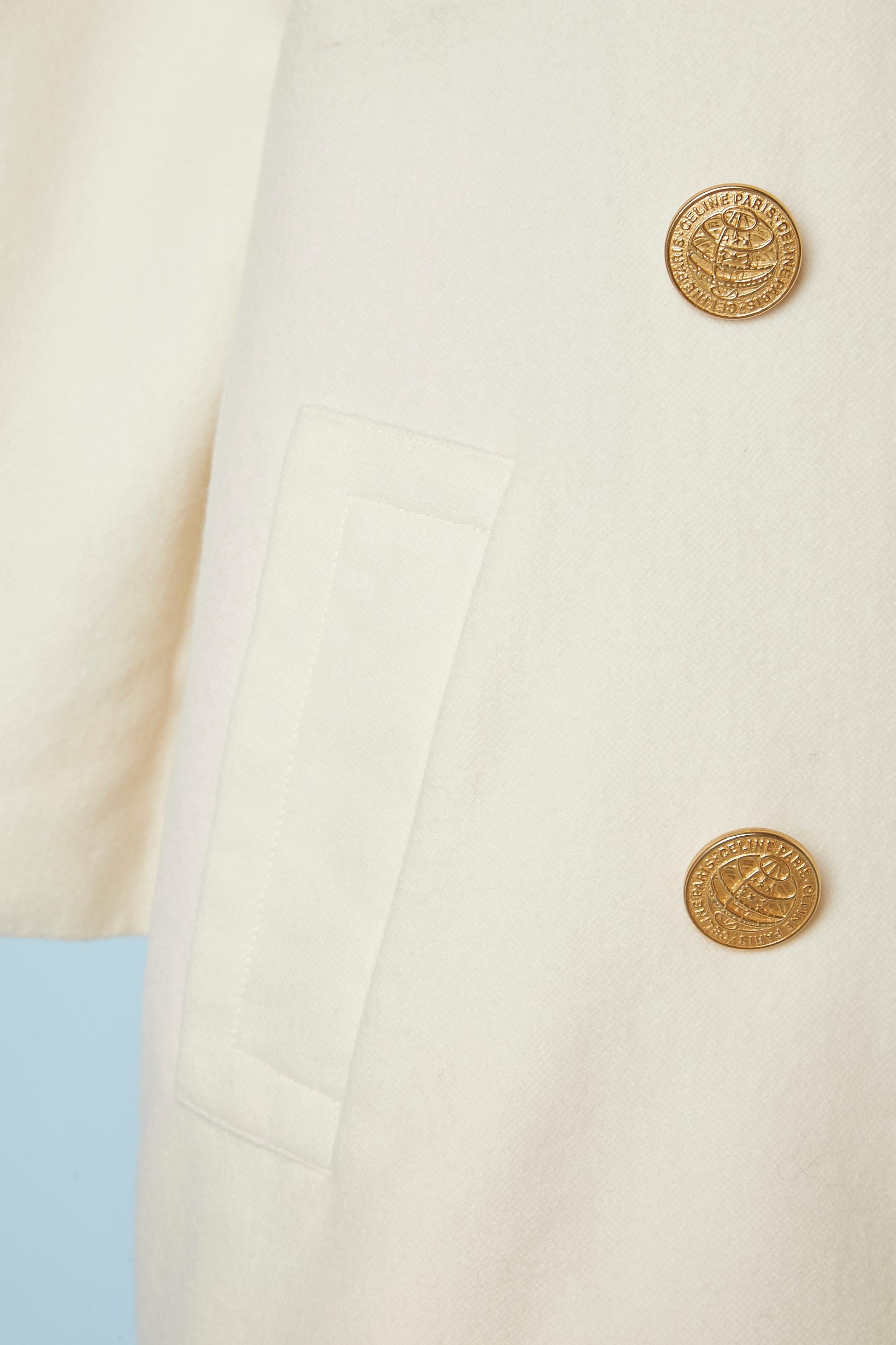 Off-White Jacke aus Wolle als Zweireiher mit goldenen Metallknöpfen Céline  im Zustand „Hervorragend“ im Angebot in Saint-Ouen-Sur-Seine, FR