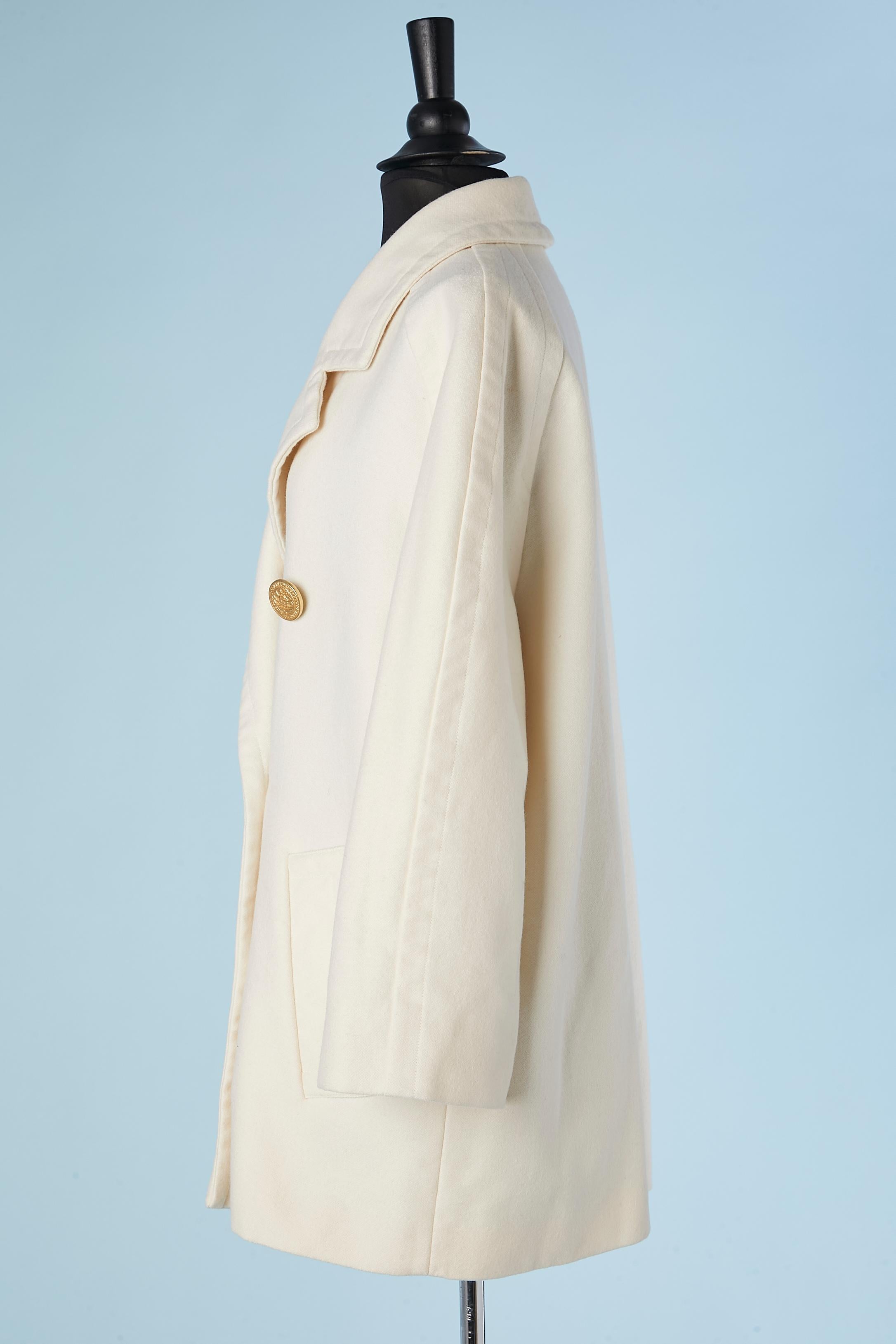 Off-white wool double-breasted jacket with gold metal branded buttons Céline  In Excellent Condition For Sale In Saint-Ouen-Sur-Seine, FR