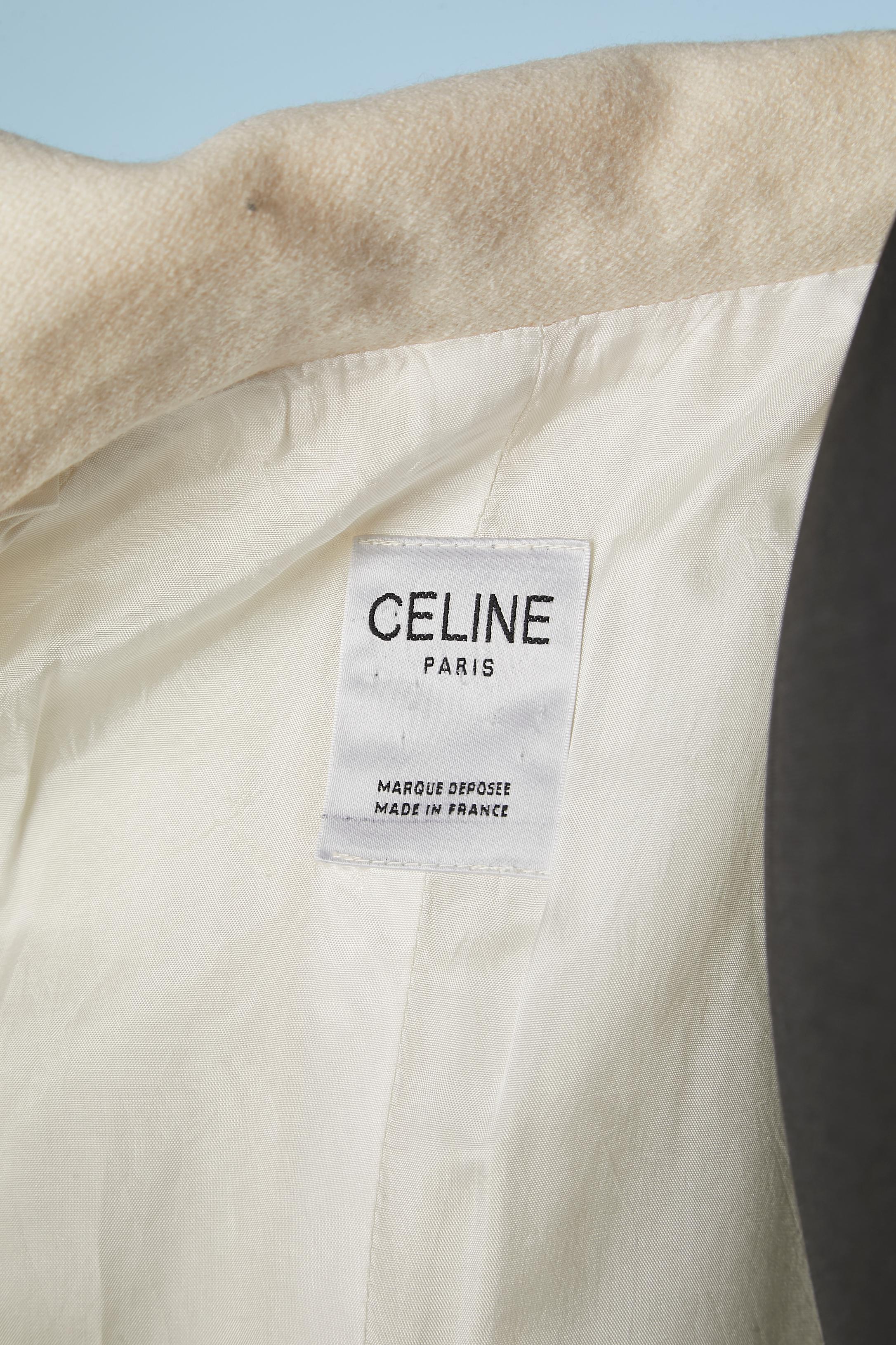 Off-white wool double-breasted jacket with gold metal branded buttons Céline  For Sale 1