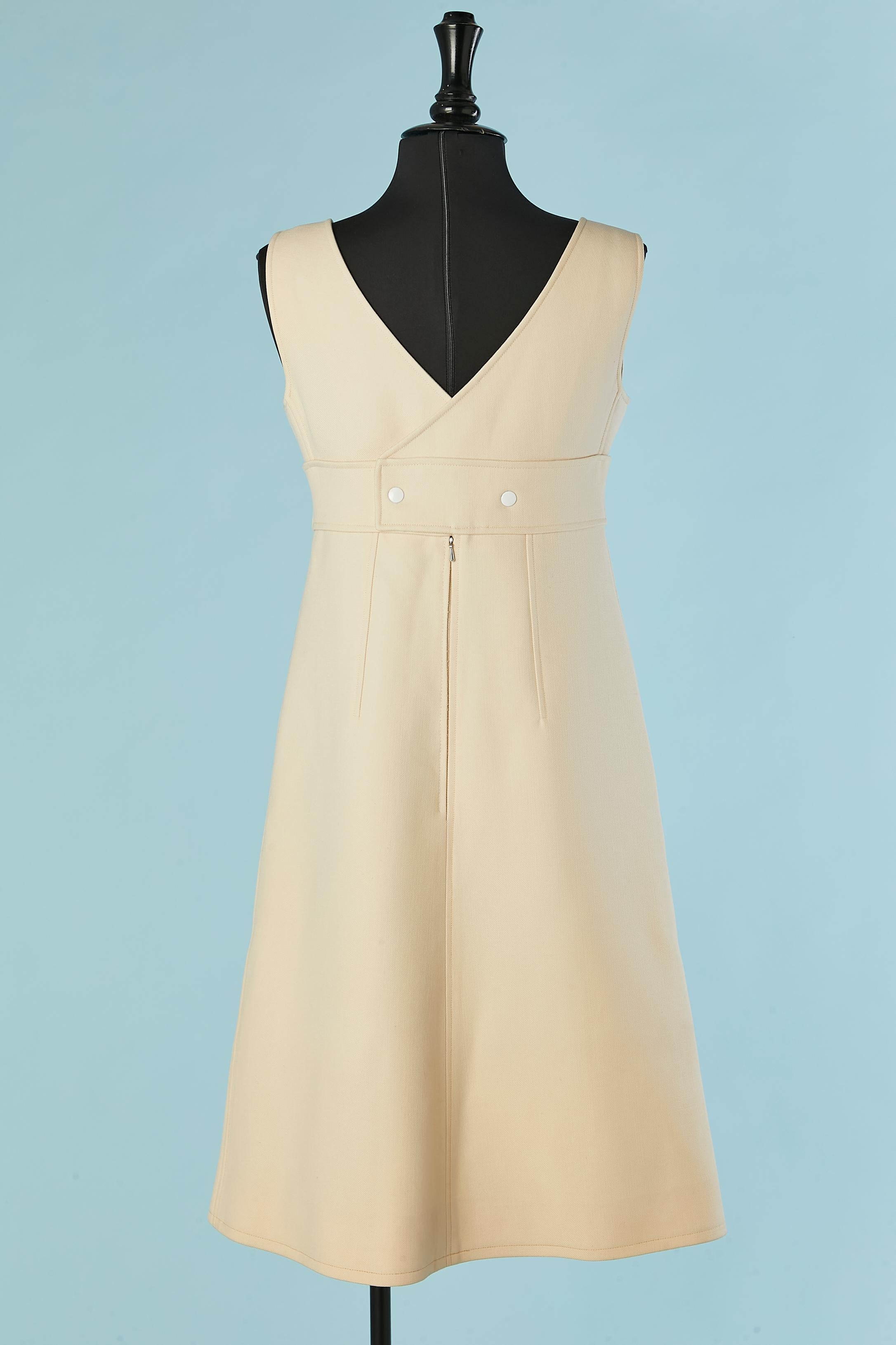Beige Abito da giorno senza maniche in jersey di lana bianco sporco Courrèges Couture Future in vendita