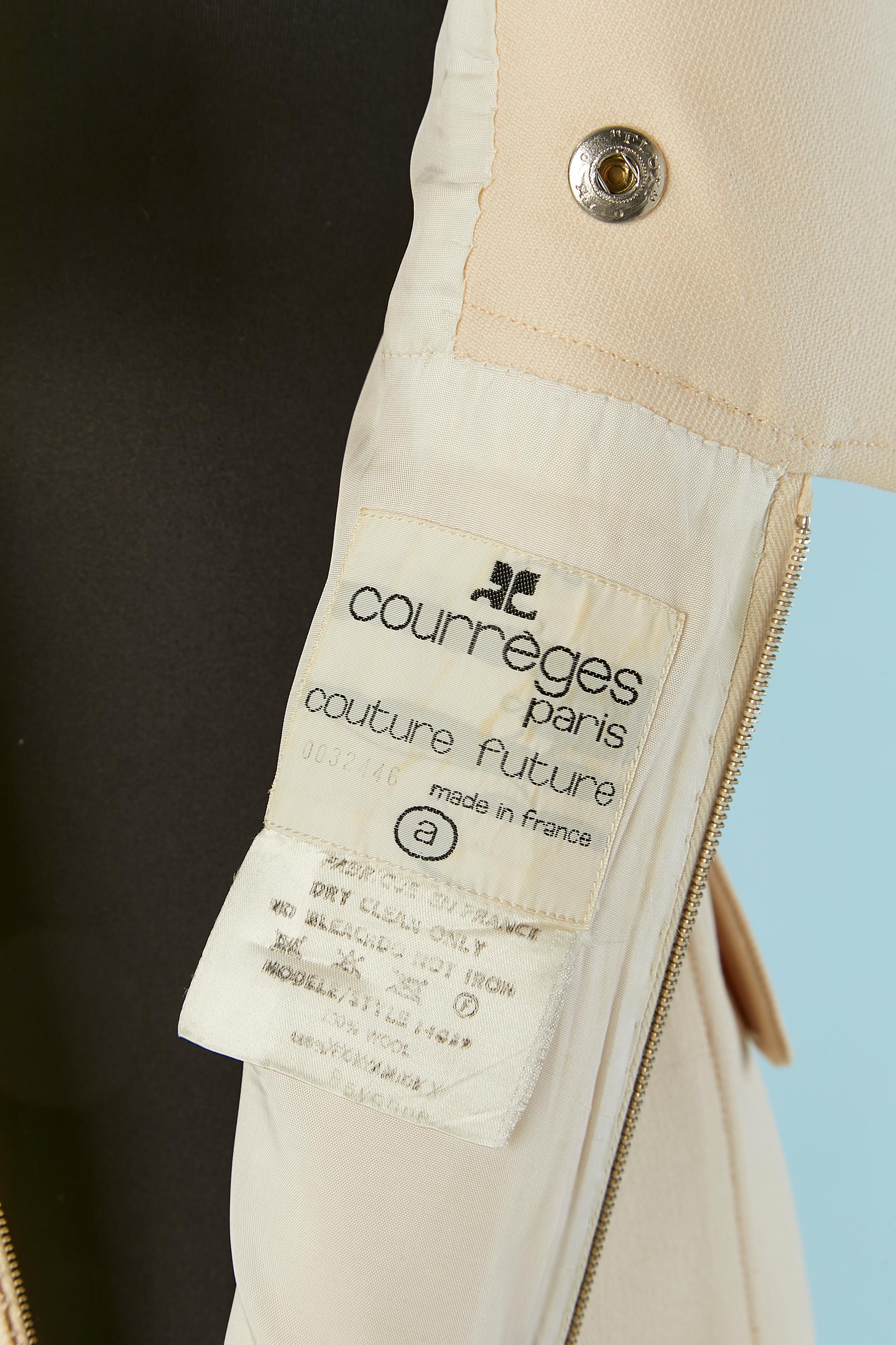 Abito da giorno senza maniche in jersey di lana bianco sporco Courrèges Couture Future In condizioni ottime in vendita a Saint-Ouen-Sur-Seine, FR