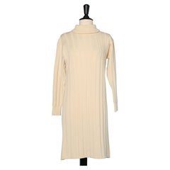 Off-white wool knit dress with turtle neck Yves Saint Laurent Tricot 