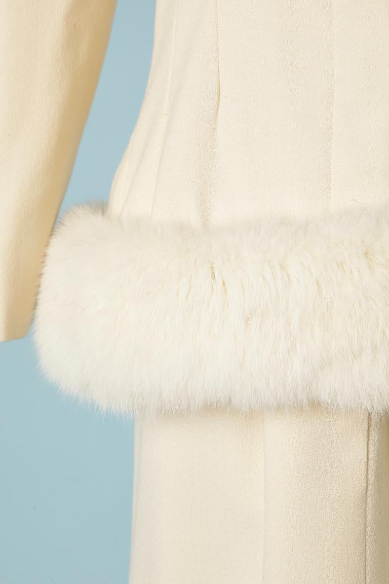 Beige Off-white wool skirt-suit with fox furs  edge Victor Costa 