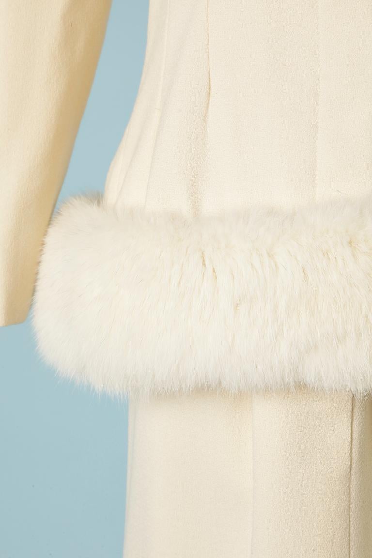 Beige Off-white wool skirt-suit with fox furs  edge Victor Costa