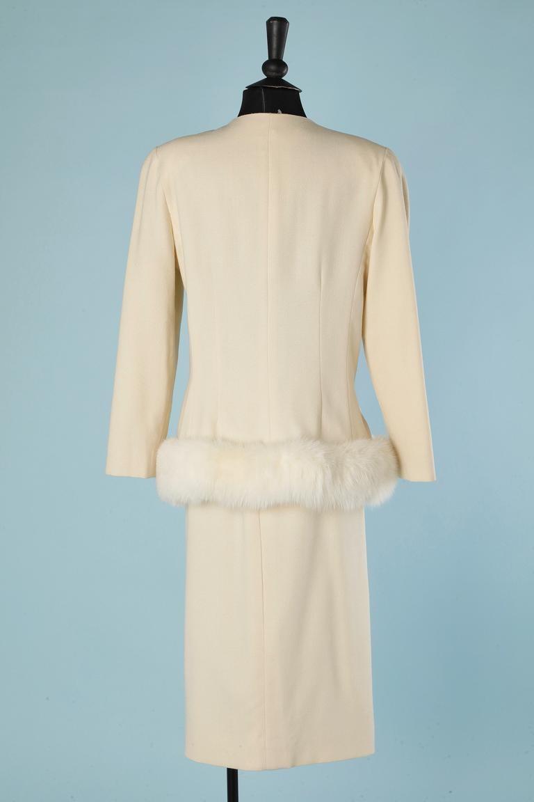 Women's Off-white wool skirt-suit with fox furs  edge Victor Costa 