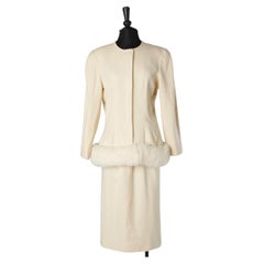 Off-white wool skirt-suit with fox furs  edge Victor Costa 