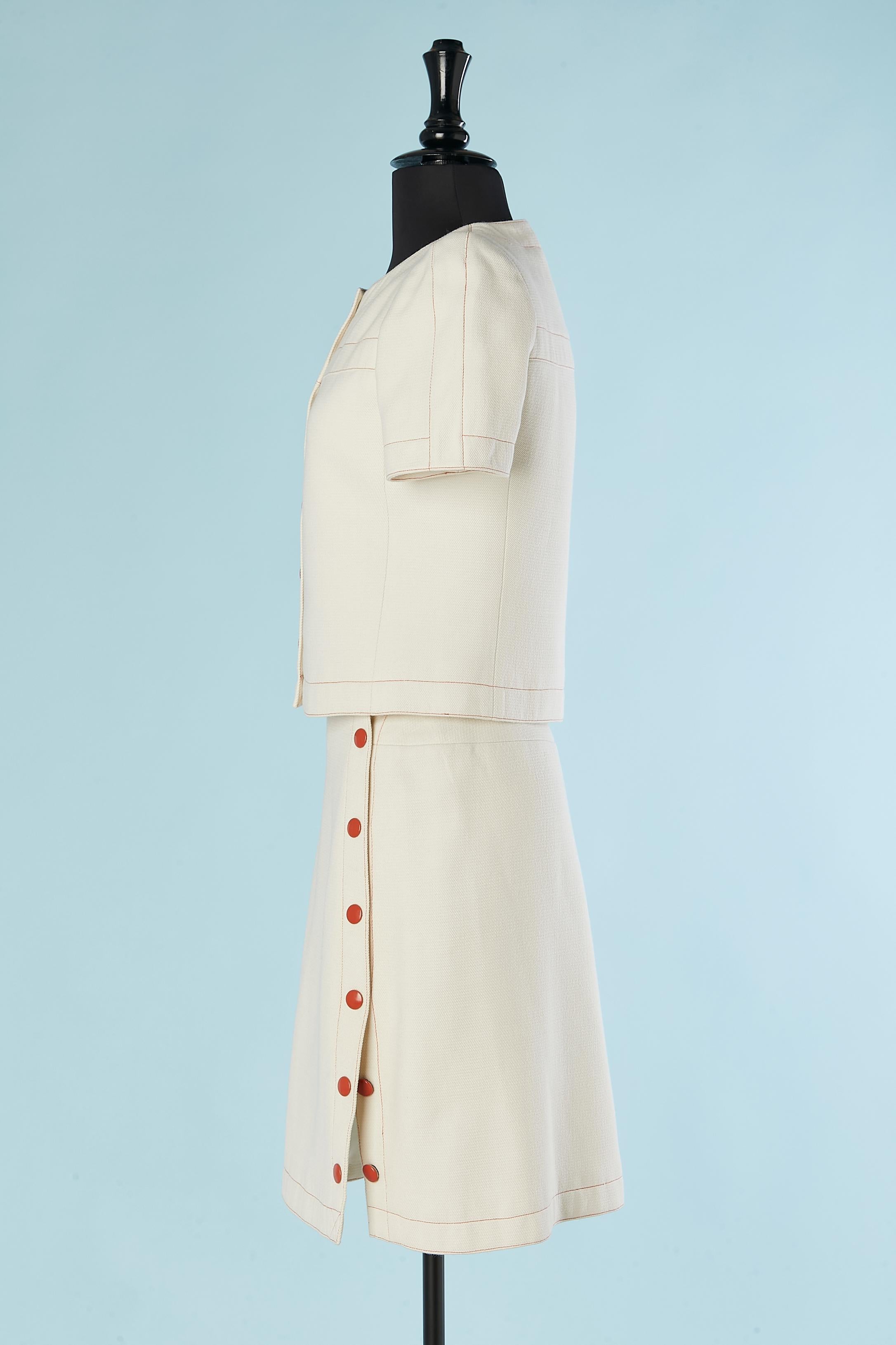 Women's Off-white wool skirt-suit with short sleeves and orange snap Courrèges 