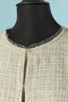Off-white woven edge to edge jacket with beads and sequin embellishment CHANEL
