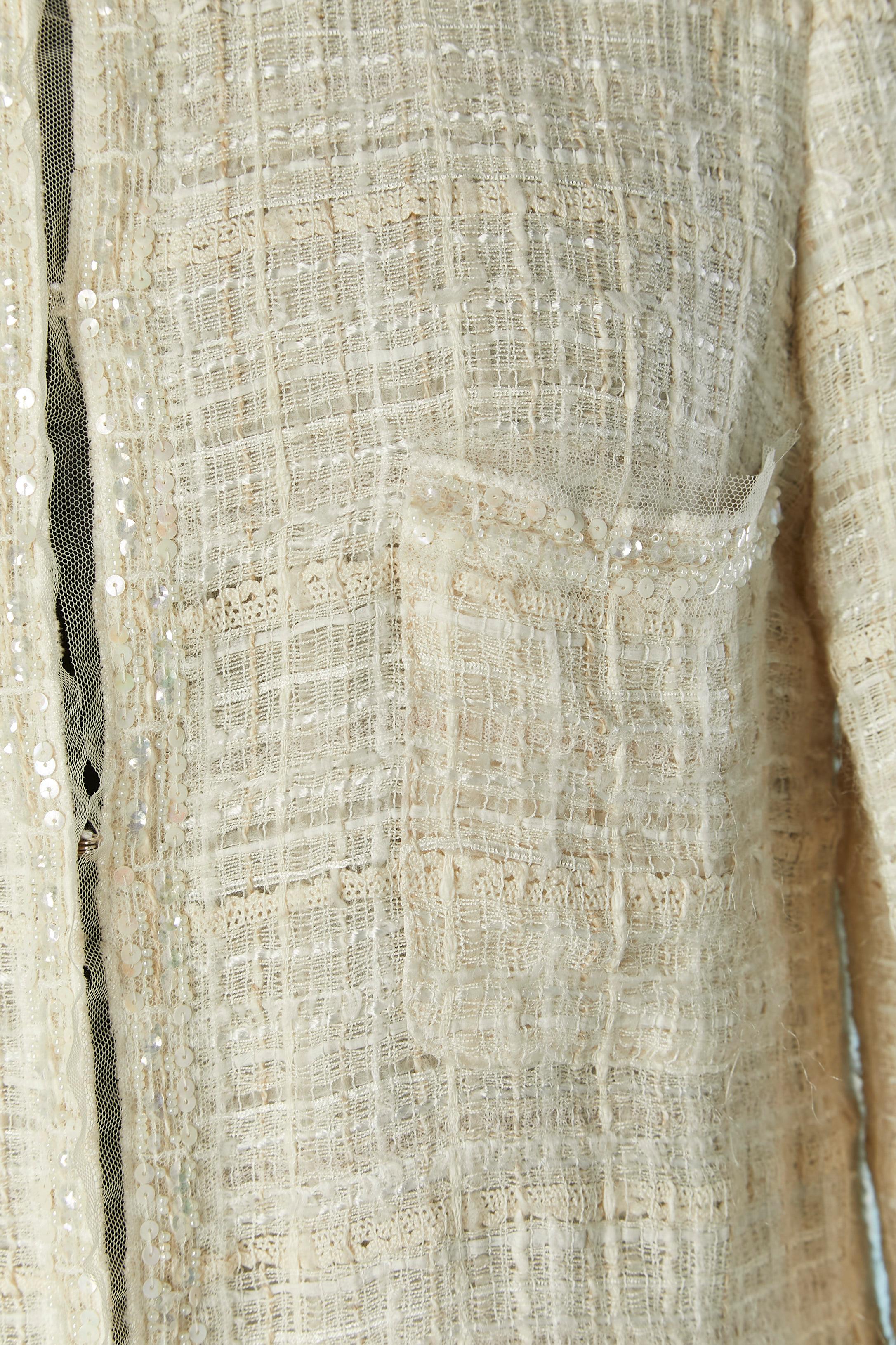 Off-white gewebte Jacke mit Perlen und Paillettenverzierung CHANEL (Beige) im Angebot