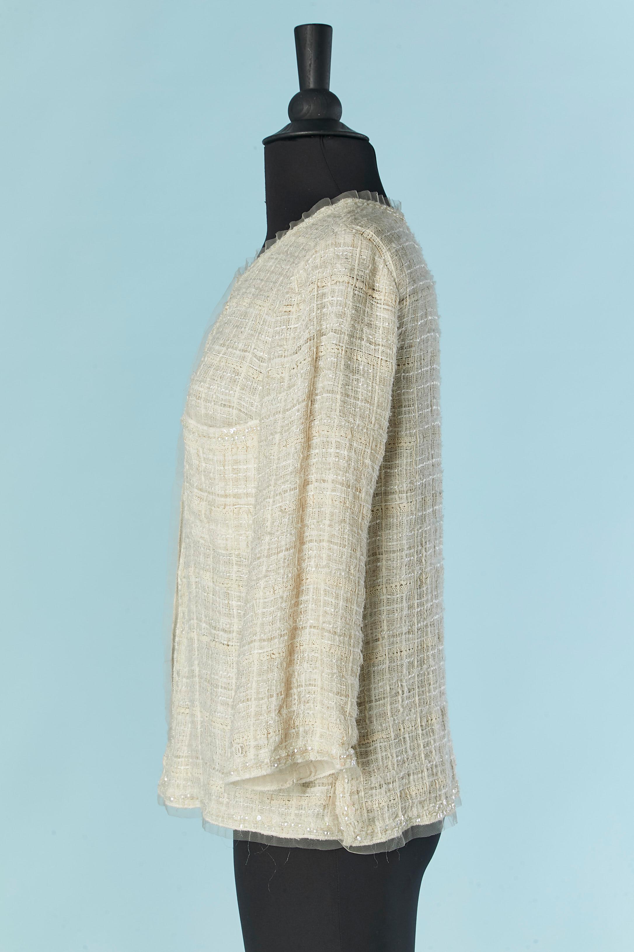 Off-white gewebte Jacke mit Perlen und Paillettenverzierung CHANEL Damen im Angebot
