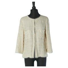 Chaqueta tejida borde a borde de color blanco roto con abalorios y adornos de lentejuelas CHANEL