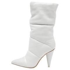 Off-White X Jimmy Choo White Leather Mid Calf Boots Size 39.5