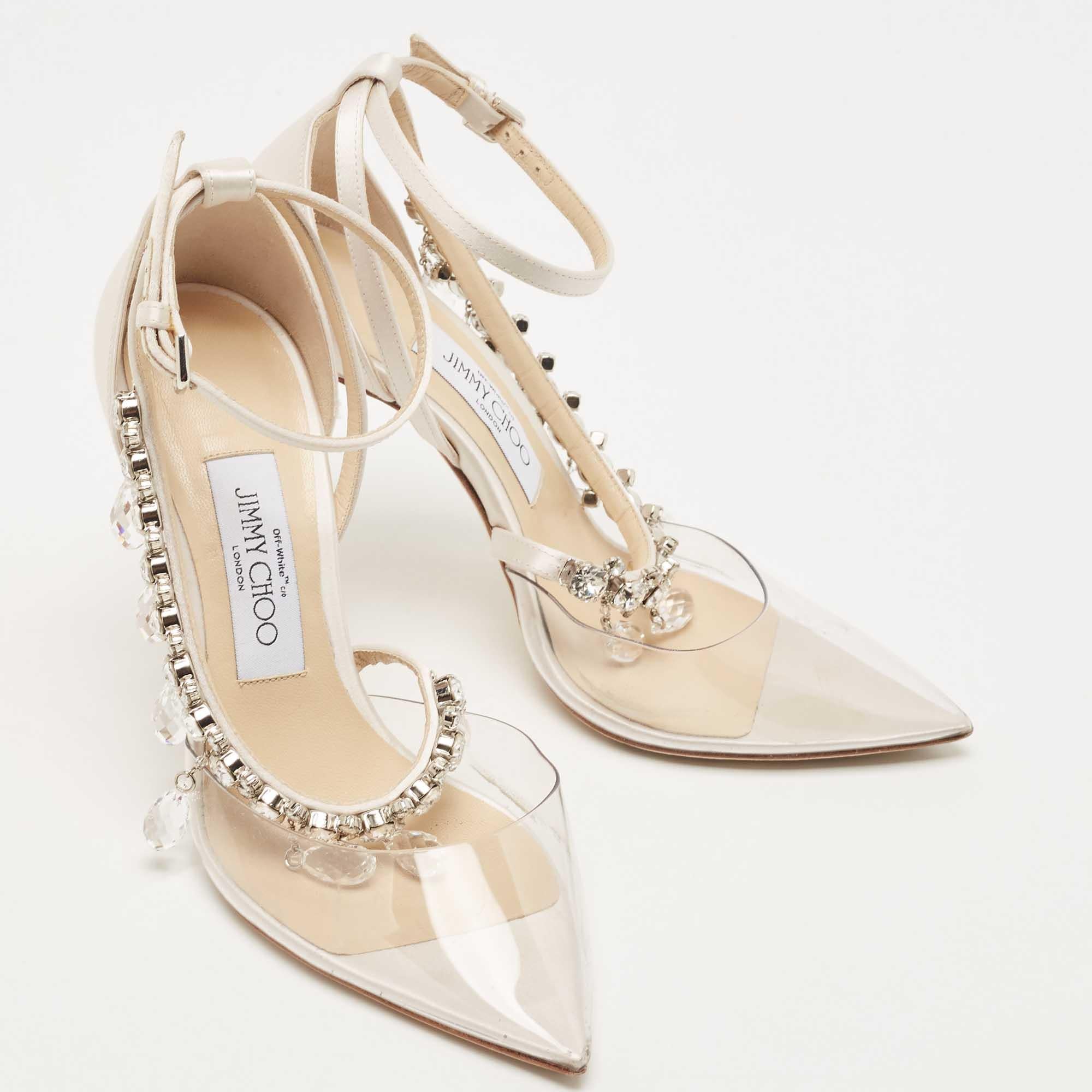 Women's Off-White x Jimmy Choo White/Transparent Satin and PVC Victoria Crystal 