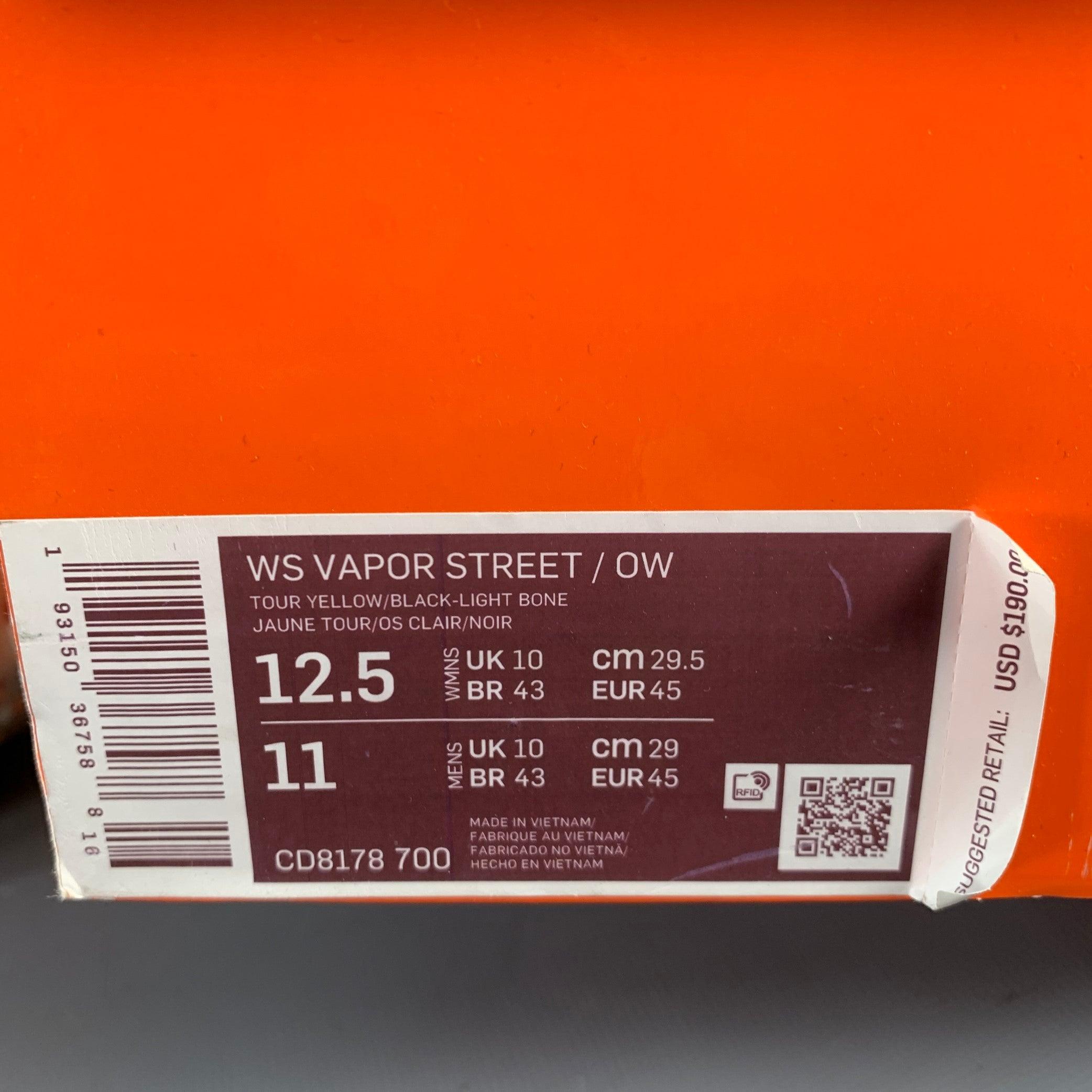 OFF-WHITE x NIKE 2020 Größe 12.5 Vapor Street Gelb Schwarz Color Block Lace-Up Sneakers im Angebot 5