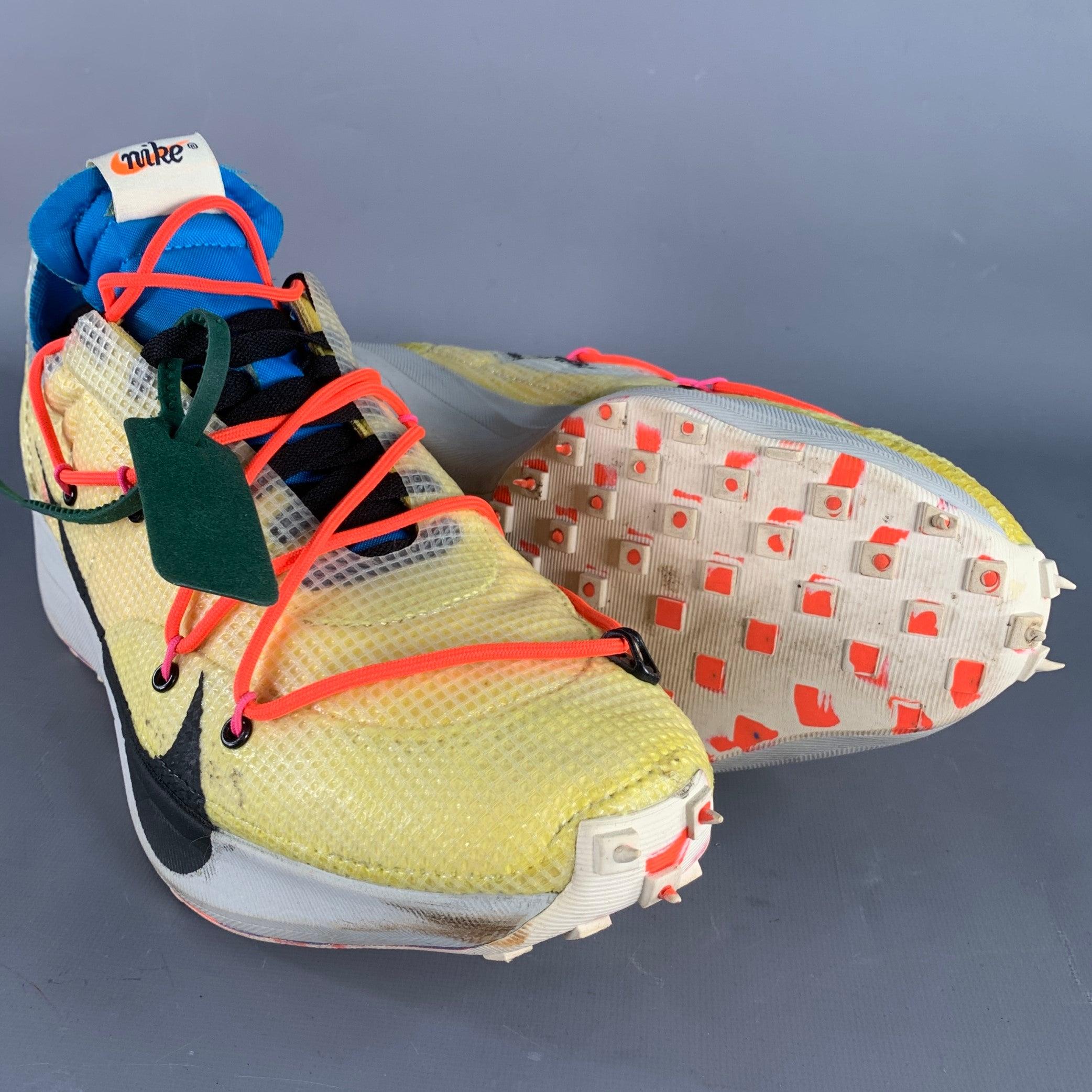 OFF-WHITE x NIKE 2020 Größe 12.5 Vapor Street Gelb Schwarz Color Block Lace-Up Sneakers Damen im Angebot