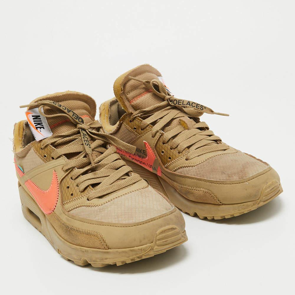 Off-White x Nike Beige Fabric and Suede Air Max 90 Desert Ore Sneakers Size 44 In Good Condition In Dubai, Al Qouz 2