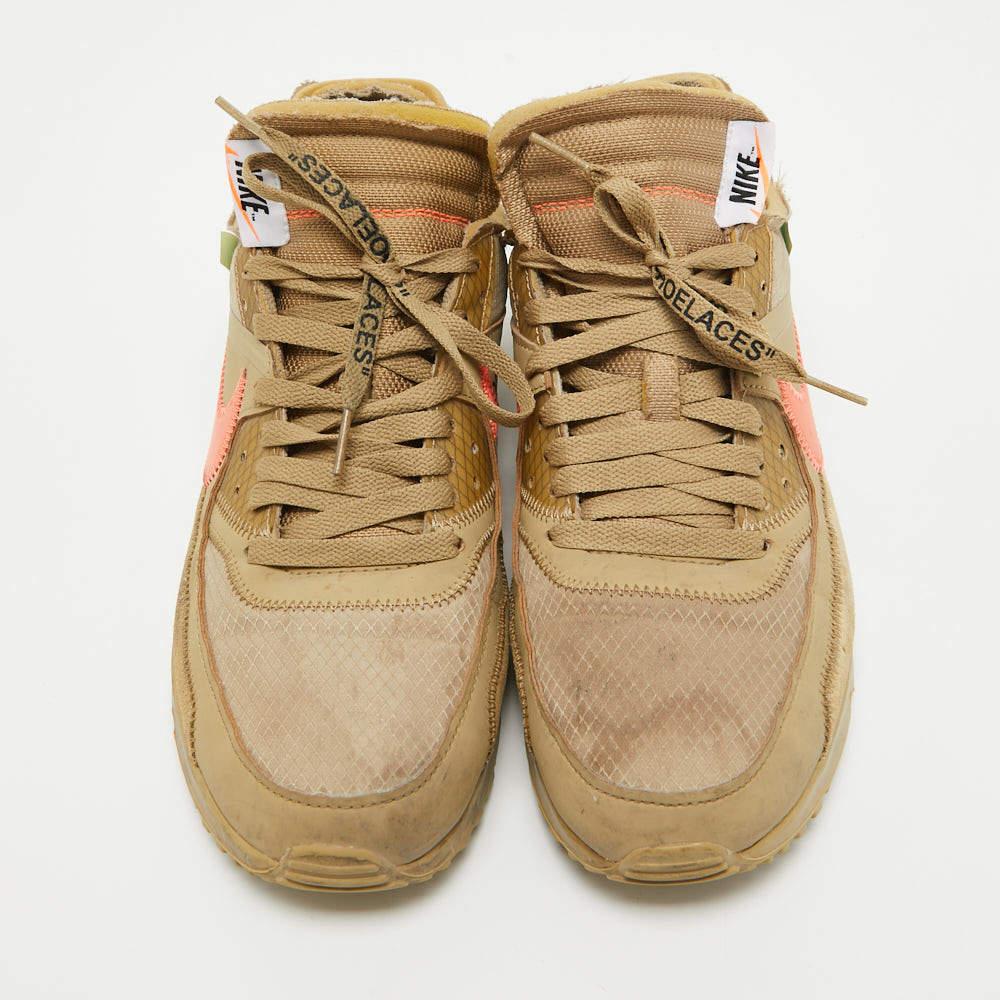 Off-White x Nike Beige Fabric and Suede Air Max 90 Desert Ore Sneakers Size 44 1
