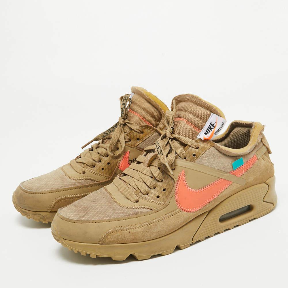 Off-White x Nike Beige Fabric and Suede Air Max 90 Desert Ore Sneakers Size 44 2