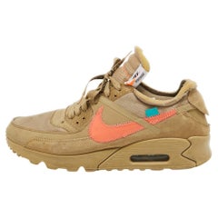 Off-White x Nike Beige Fabric and Suede Air Max 90 Desert Ore Sneakers Size 44