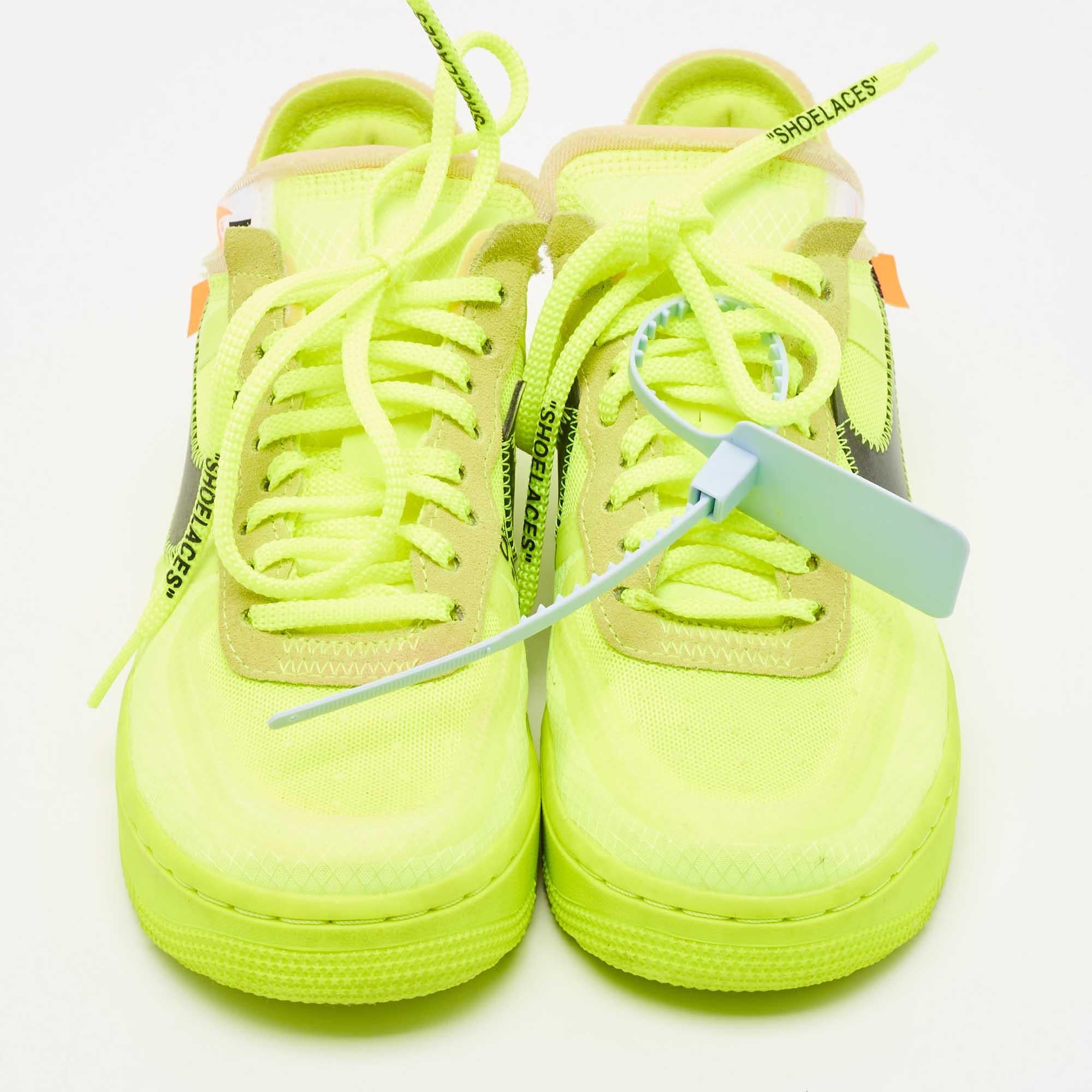 Off-White x Nike Grün Mesh und Wildleder Force 1 Low White Volt Turnschuhe Größe 36 (Gelb) im Angebot