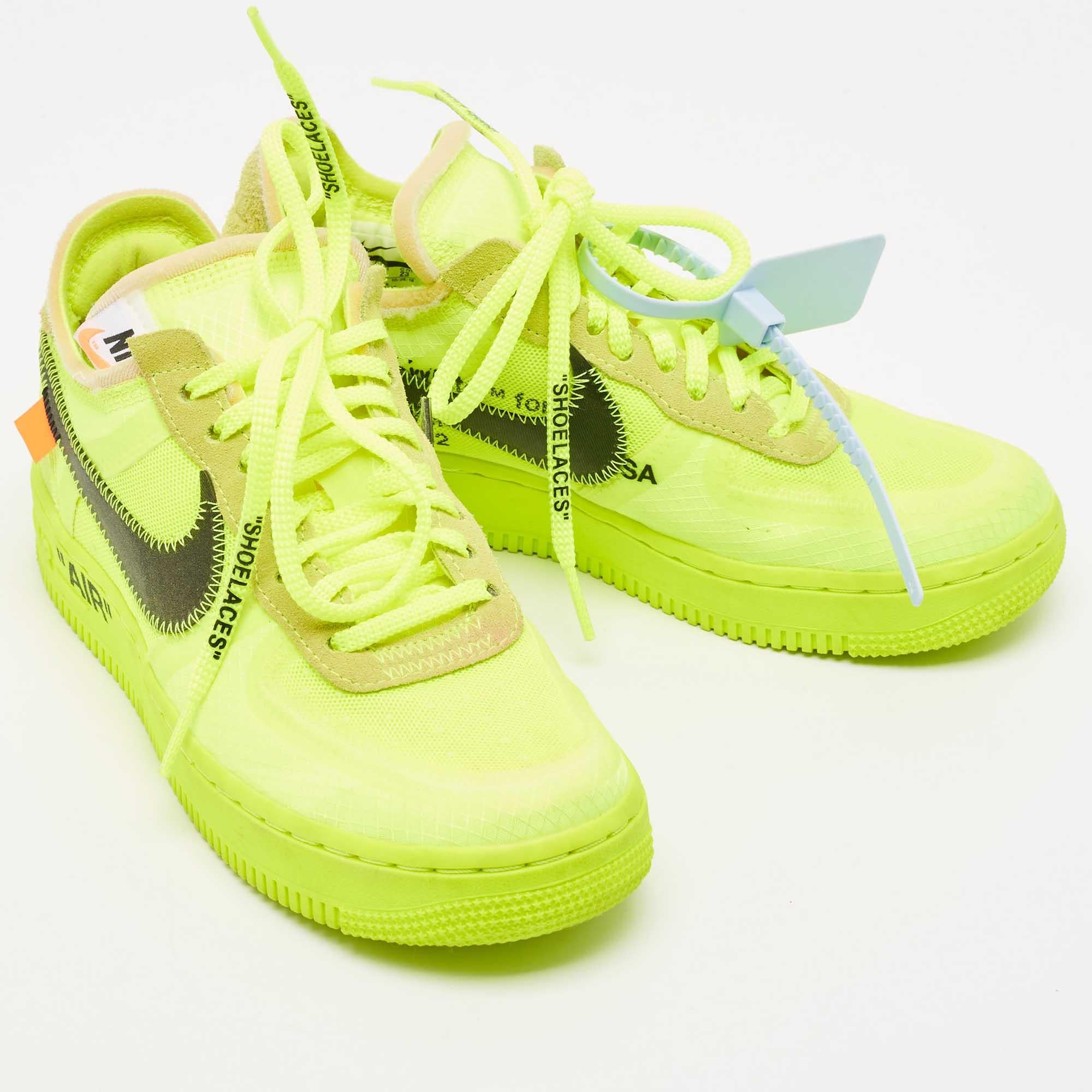 Off-White x Nike Grün Mesh und Wildleder Force 1 Low White Volt Turnschuhe Größe 36 im Zustand „Hervorragend“ im Angebot in Dubai, Al Qouz 2