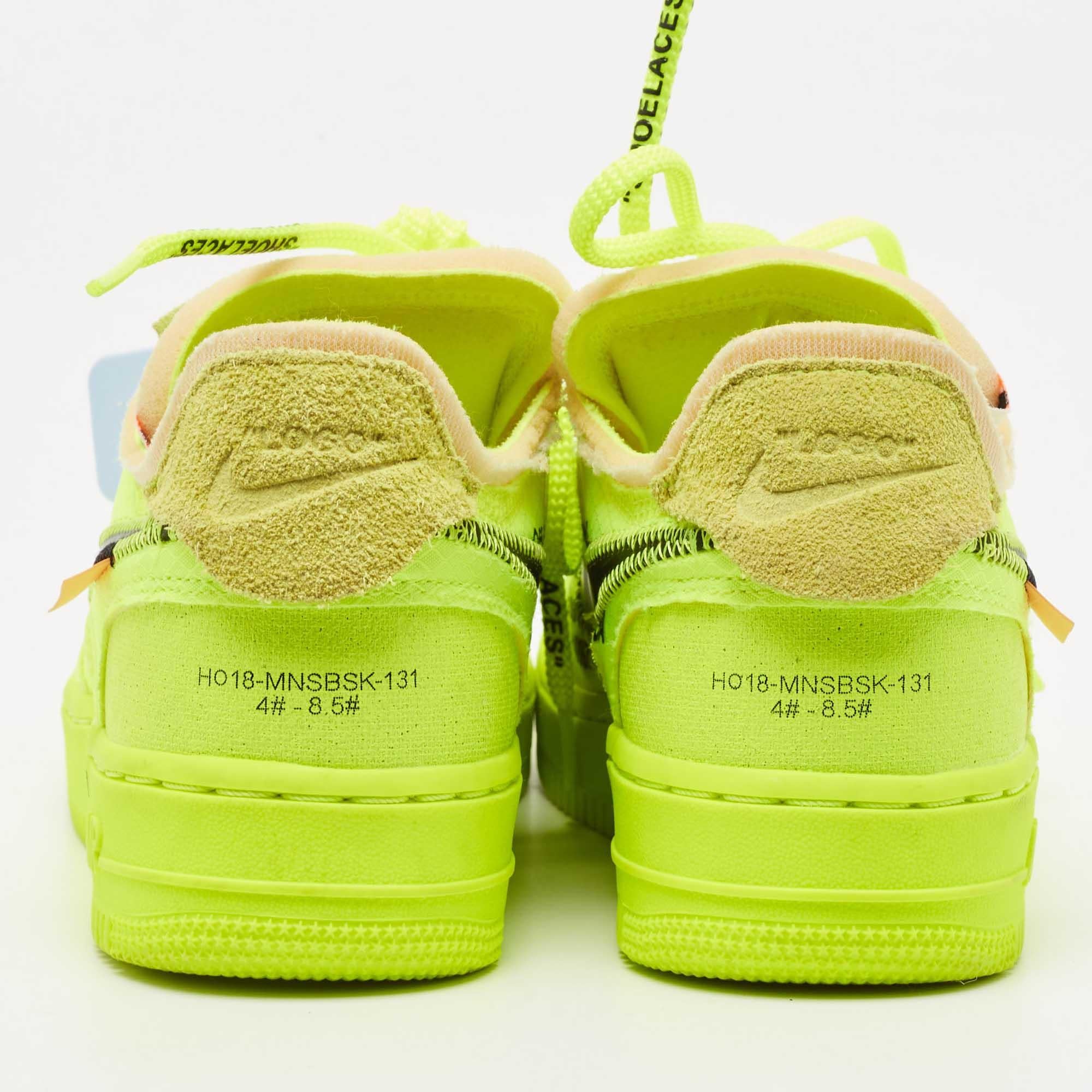 Off-White x Nike Grün Mesh und Wildleder Force 1 Low White Volt Turnschuhe Größe 36 Damen im Angebot