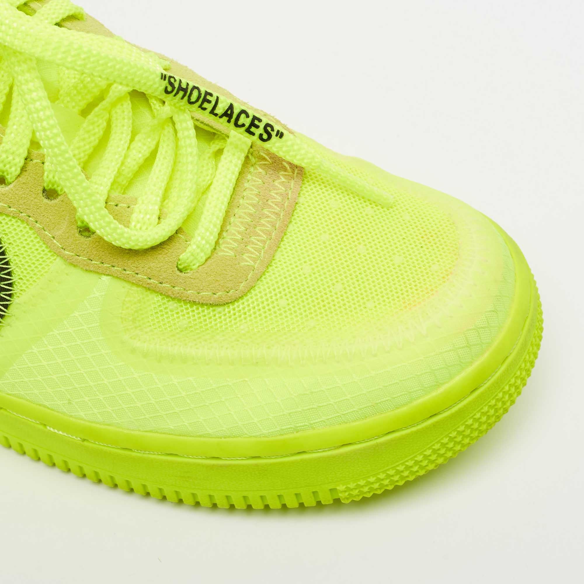 Off-White x Nike Grün Mesh und Wildleder Force 1 Low White Volt Turnschuhe Größe 36 im Angebot 3