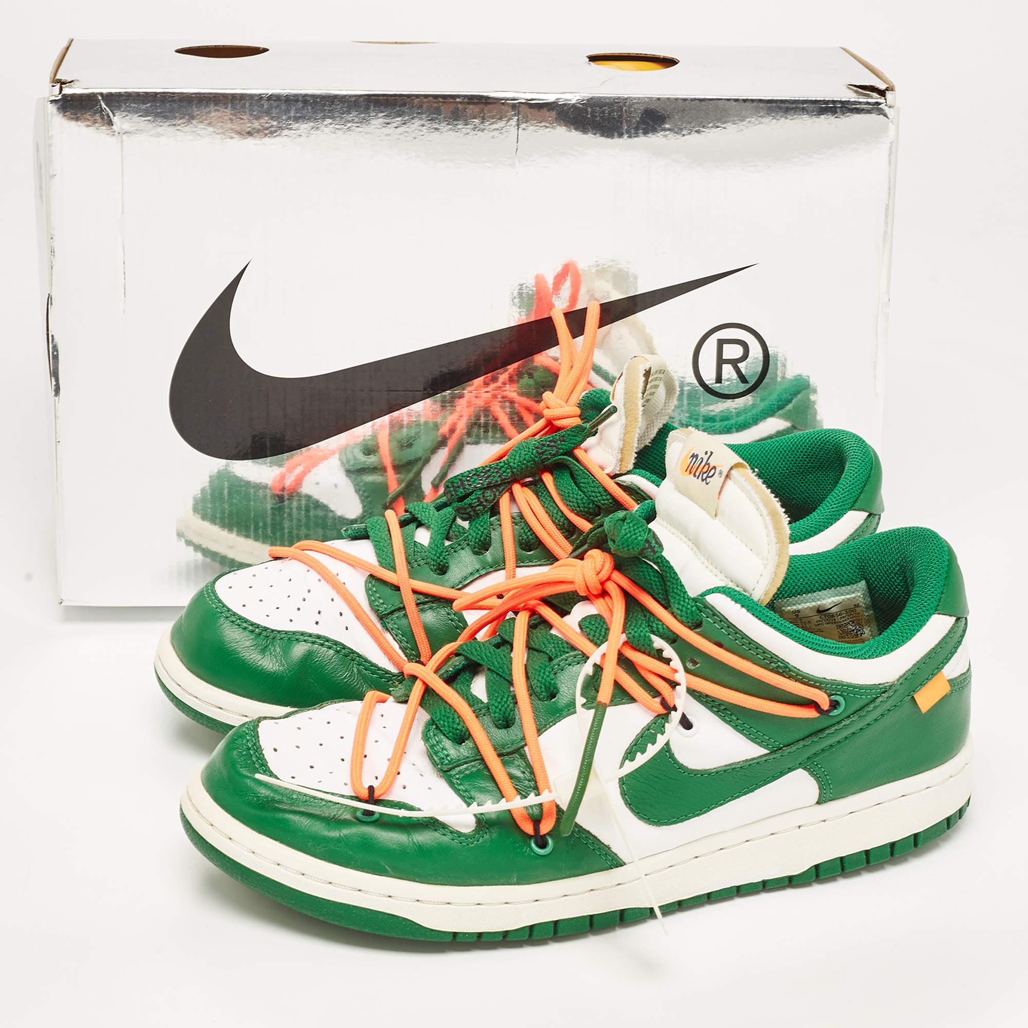 Off-White x Nike Green/White Leather Dunk Low Top Sneakers Size 42.5 In Good Condition In Dubai, Al Qouz 2