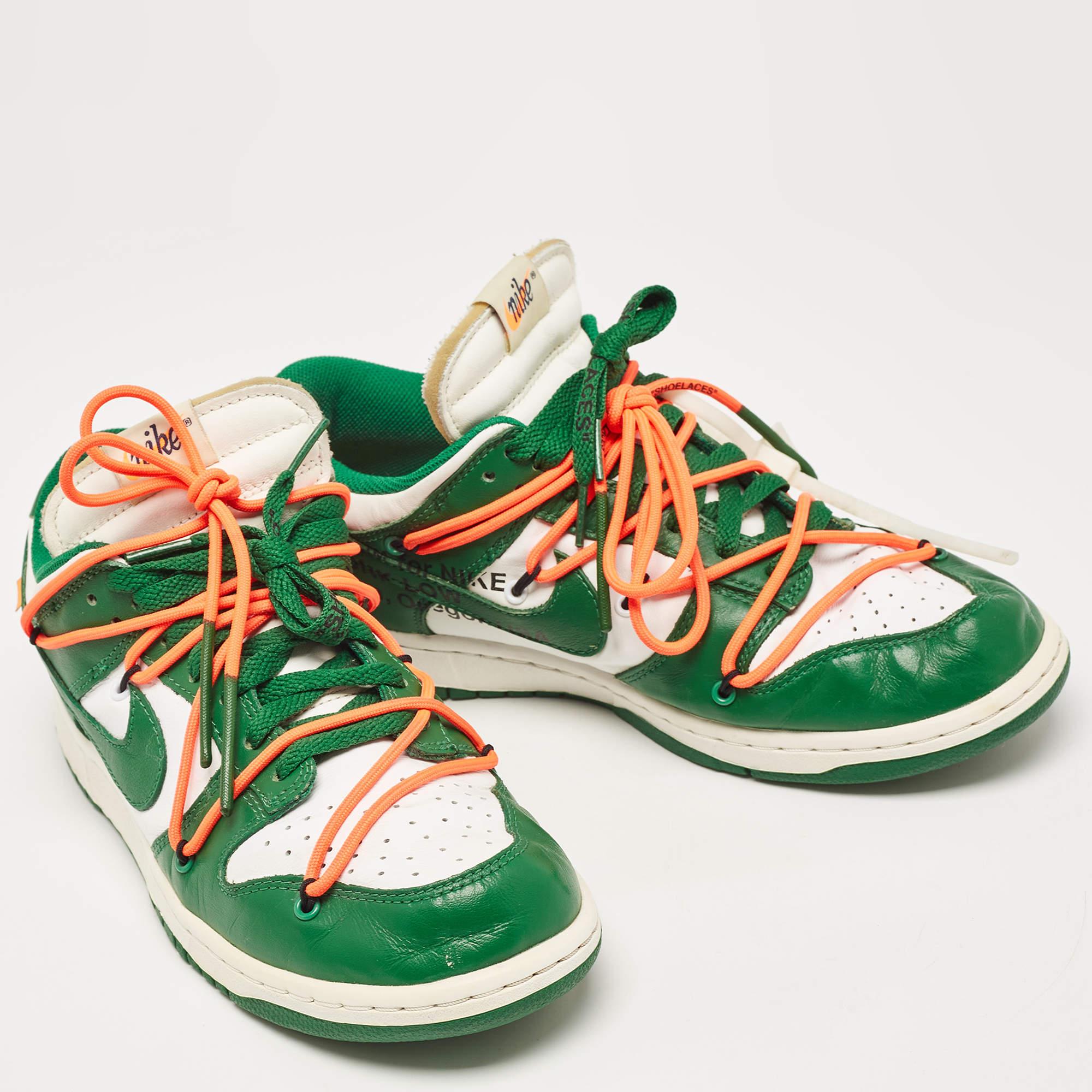Off-White x Nike Green/White Leather Dunk Low Top Sneakers Size 42.5 1